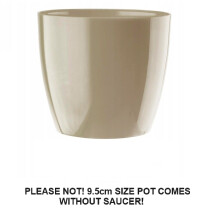 (Beige, 14 cm) Plant Flower Pot Plastic 20 Colours 9 sizes Gloss Pots Planter Saucer Tray Deco