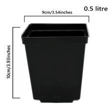 (20, 500 ml) Square Plant Pot .5 1 2 3 5 11 18 25Lt Strong Black Plastic Hydroponic Pots