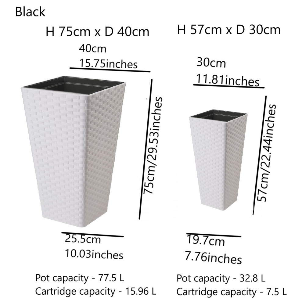Photos - Plant Stand FORM-PLASTIC  Square Tall Plant Pot Elegant Large Flower Indoor Outdoor Garden Planters Rattan (White, H 57cm x D 30cm)