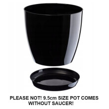 (Black, 14 cm) Plant Flower Pot Plastic 20 Colours 9 sizes Gloss Pots Planter Saucer Tray Deco