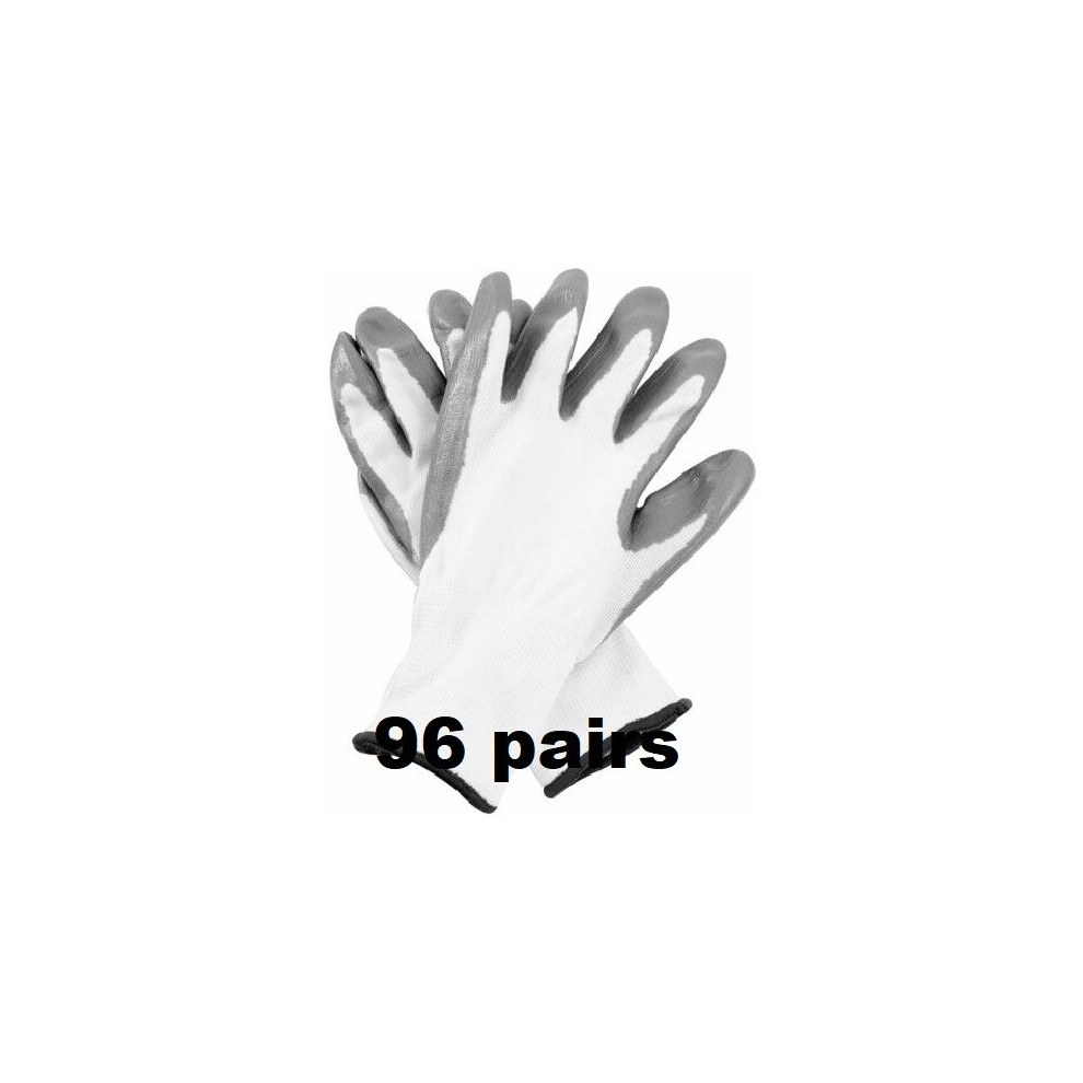 (M, 96) White Nitrile Coated Work Gloves Builders Mechanic Construction Nylon Grip 5056697299147