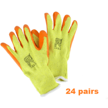 (L, 72 Pairs) LATEX COATED ORANGE RUBBER SAFETY WORK GLOVES MENS BUILDERS GARDENING 24 PAIRS