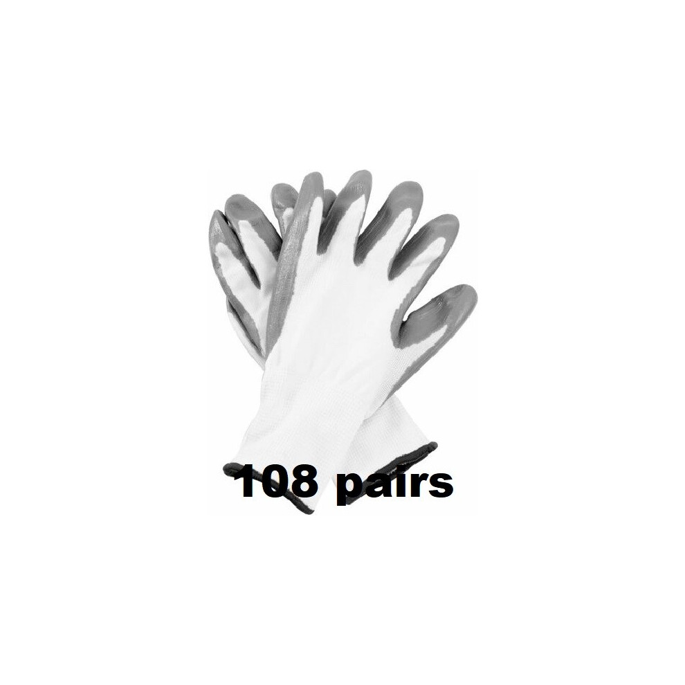 (S, 108) White Nitrile Coated Work Gloves Builders Mechanic Construction Nylon Grip 5056697299079