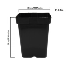 (20, 18 L) Square Plant Pot .5 1 2 3 5 11 18 25Lt Strong Black Plastic Hydroponic Pots