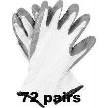 (S, 72) WHITE NITRILE COATED WORK GLOVES BUILDERS MECHANIC CONSTRUCTION NYLON GRIP