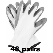 (S, 48) WHITE NITRILE COATED WORK GLOVES BUILDERS MECHANIC CONSTRUCTION NYLON GRIP