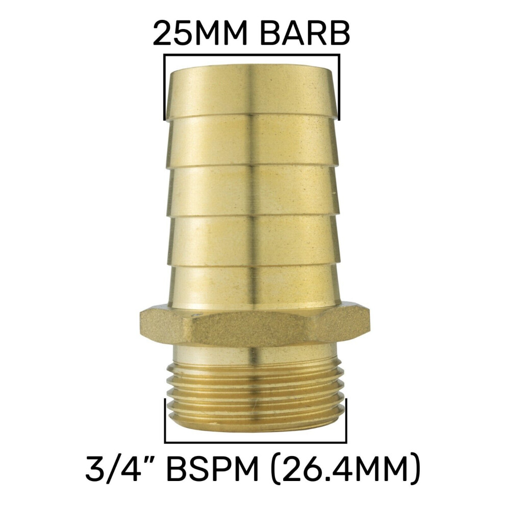 (3/4"Bspm - 25Mm Barb) Brass Hosetails Barb-Bsp Male Thread Joiner Air Gas Water Fuel Hose Tails 5056697215369