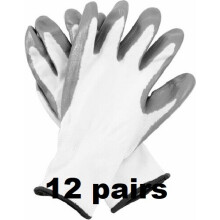(XL+, 12) WHITE NITRILE COATED WORK GLOVES BUILDERS MECHANIC CONSTRUCTION NYLON GRIP