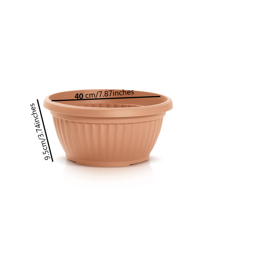 Prosperplast (40Cm Low Terracotta Pot) Round Plastic Plant Pots Venetian Flower Pot Garden Plants Herbs Planter Holder