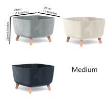 (Concrete, Medium) Low Planter Flower Pot with Legs Insert Square Decorative Indoor Outdoor 3 Sizes