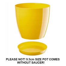 (Yellow, 18 cm) Plant Flower Pot Plastic 20 Colours 9 sizes Gloss Pots Planter Saucer Tray Deco