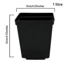 (1, 1 L) Square Plant Pot .5 1 2 3 5 11 18 25Lt Strong Black Plastic Hydroponic Pots