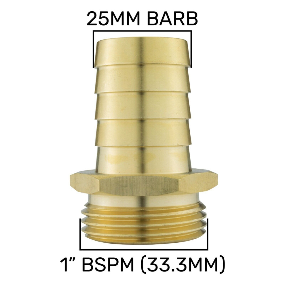 (1"Bspm - 25Mm Barb) Brass Hosetails Barb-Bsp Male Thread Joiner Air Gas Water Fuel Hose Tails 5056697215376