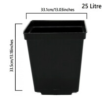 (100, 25 L) Square Plant Pot .5 1 2 3 5 11 18 25Lt Strong Black Plastic Hydroponic Pots