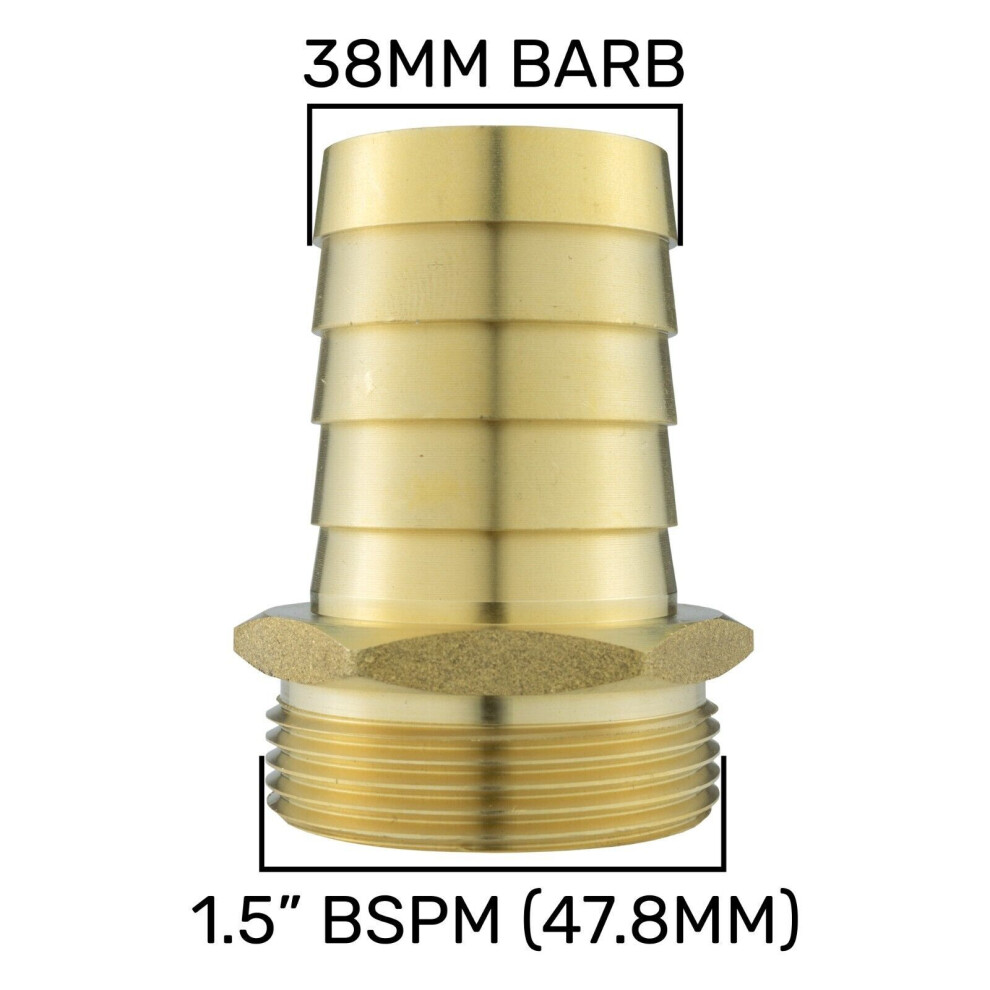 (1.5"Bspm - 38Mm Barb) Brass Hosetails Barb-Bsp Male Thread Joiner Air Gas Water Fuel Hose Tails 5056697215413