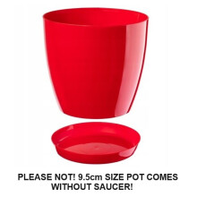 (Red, 20 cm) Plant Flower Pot Plastic 20 Colours 9 sizes Gloss Pots Planter Saucer Tray Deco