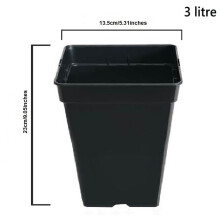 (10, 3 L) Square Plant Pot .5 1 2 3 5 11 18 25Lt Strong Black Plastic Hydroponic Pots