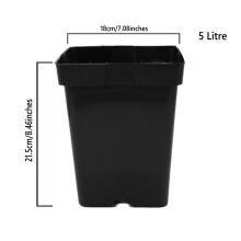 (6, 5 L) Square Plant Pot .5 1 2 3 5 11 18 25Lt Strong Black Plastic Hydroponic Pots