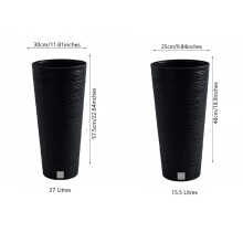 (Anthracite, 250mm - 10") Round FURU Style Look Planter Tall Flower Plant Pot Indoor Outdoor Garden Decor