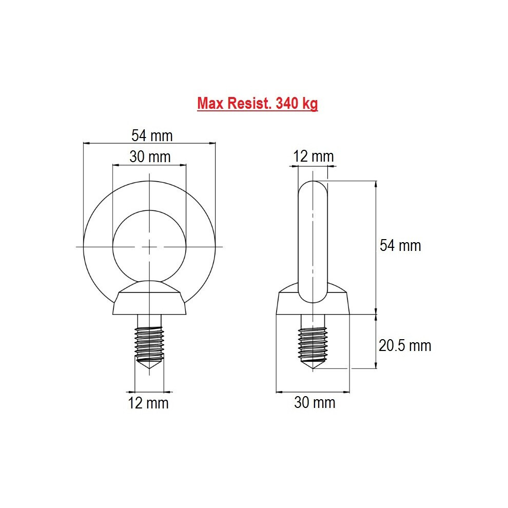 (M12) Lifting Eyebolt Galvanised Metric Thread M6 M8 M10 M12 M14 M16 M20 Galvanic Zinc 7427037828545