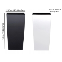 (White, H50cm W26.5cm) Tall Planter Plant Pot Flower with Insert Indoor Outdoor Garden Patio Home Large