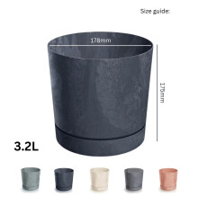 (Concrete, 18cm) Plant Pots Indoor Outdoor Plastic Flowerpot Small Medium Large Tubo 5 Colours
