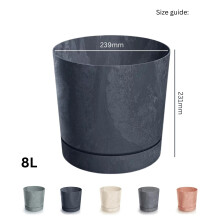 (Concrete, 24cm) Plant Pots Indoor Outdoor Plastic Flowerpot Small Medium Large Tubo 5 Colours