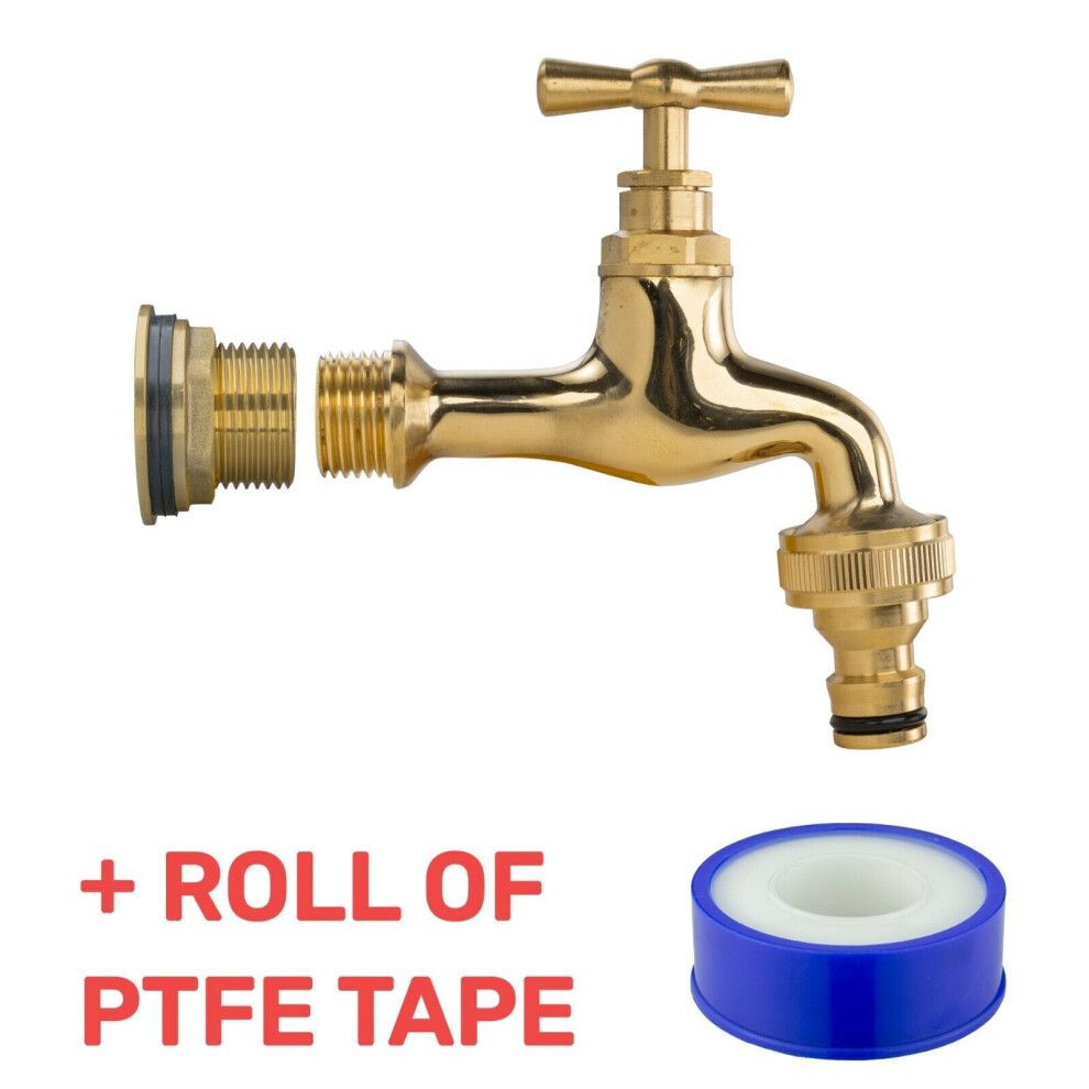 B2c (3/4", Polished Brass Bib (Quick Connector)) Water Butt Replacement Tap Brass Metal Lever Uk Bib Outlet Barb Quick Hosepipes