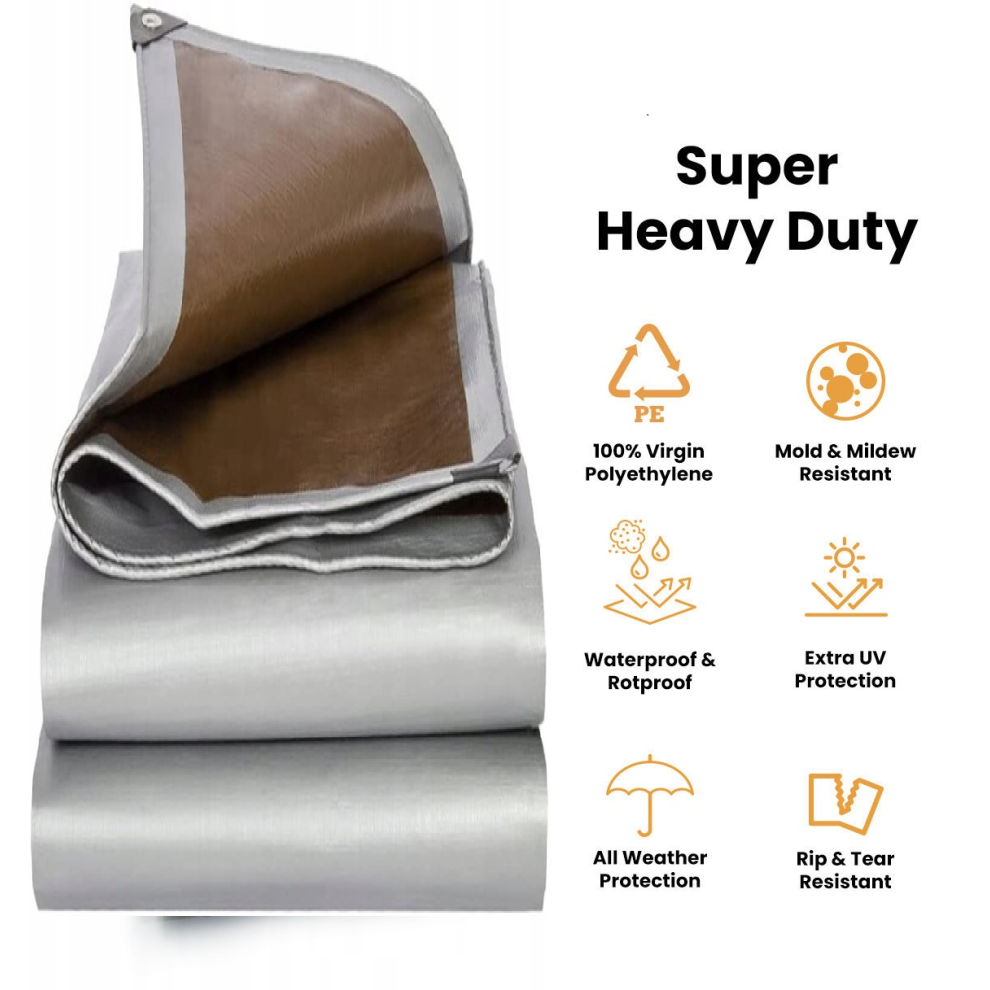 (Brown/Silver (210Gsm)], 10 X 12 M) Tarpaulin Heavy Duty Waterproof Cover Tarp Ground Sheet All Sizes Free Bungee X6 5056697203281