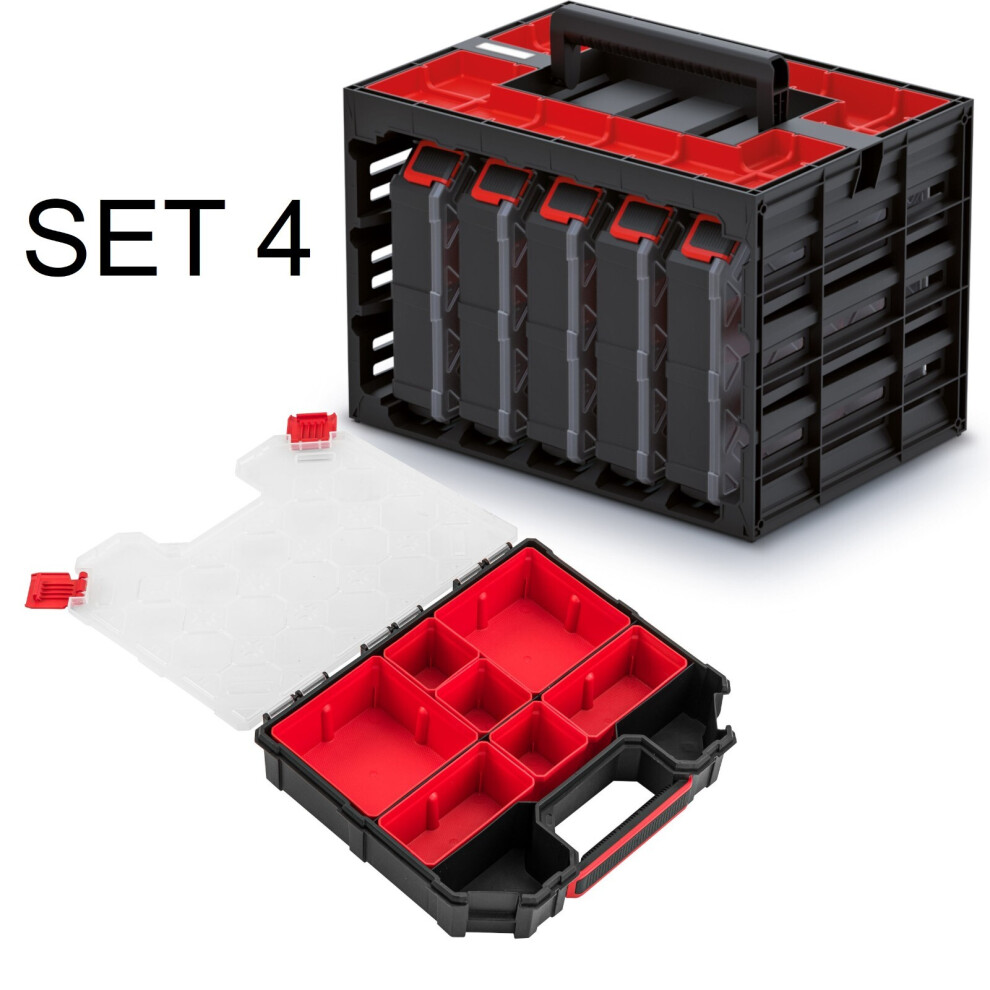 Prosperplast (Set 4) Parts Storage Organiser Tager Case Diy Compartment Cabinet Screws Carry Tool Box