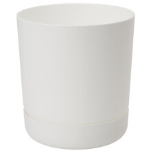 (White, 25 cm) Plant Pot with Saucer Flowerpot Round Plastic Modern Decorative 6 Pastel Colours