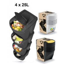 (Ashen, 4 x 25 Litre bins) Sorting Waste Bin Recycling Segregation Stackable Lidded Grey White 20L 25L 35L