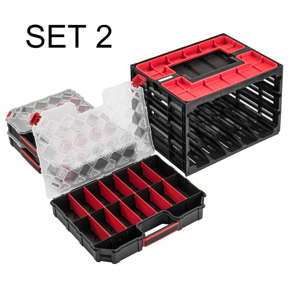 Prosperplast (Set 2) Parts Storage Organiser Tager Case Diy Compartment Cabinet Screws Carry Tool Box