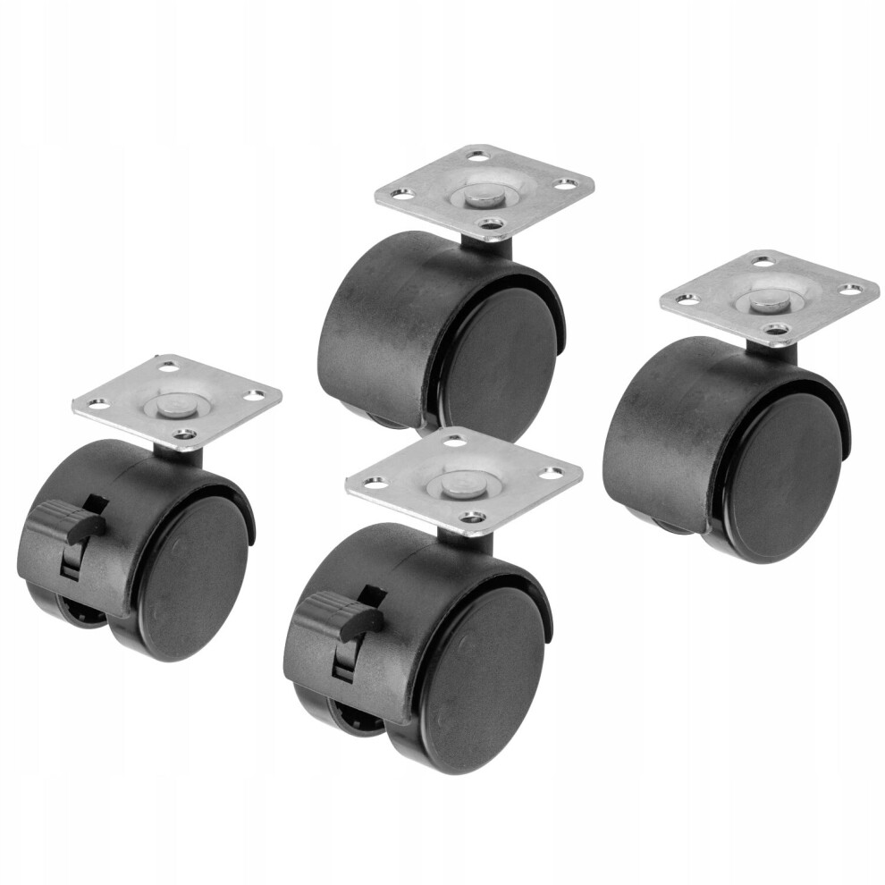 Gtv (4X 40Mm Caster With Brake) 4X Castor Wheels Trolley 50Mm 40Mm 360 Rotation 18 22Kg Load Metal Plastic Black