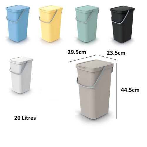 Prosperplast (White - black lid, 20 Litres) Sorting Box Bin Recycling Segregation Lidded Handle Wall mount 5 sizes 6 Colour