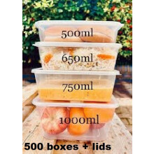(1000ml, 500 boxes + Lids) Containers With lids Clear Plastic High Quality Tubs Microwave Food SafeTakeaway