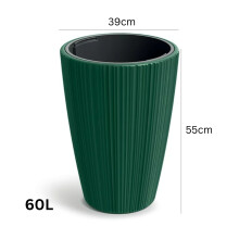 (Pine Green, W40cm x H55cm) Flowerpot Ridged Planter with insert Indoor Outdoor Modern Elegant &amp; Stylish