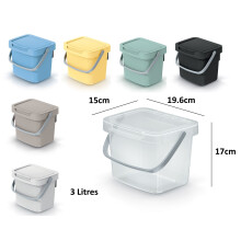 (Yellow, 3 Litres) Sorting Box Bin Recycling Segregation Lidded Handle Wall mount 5 sizes 6 Colour