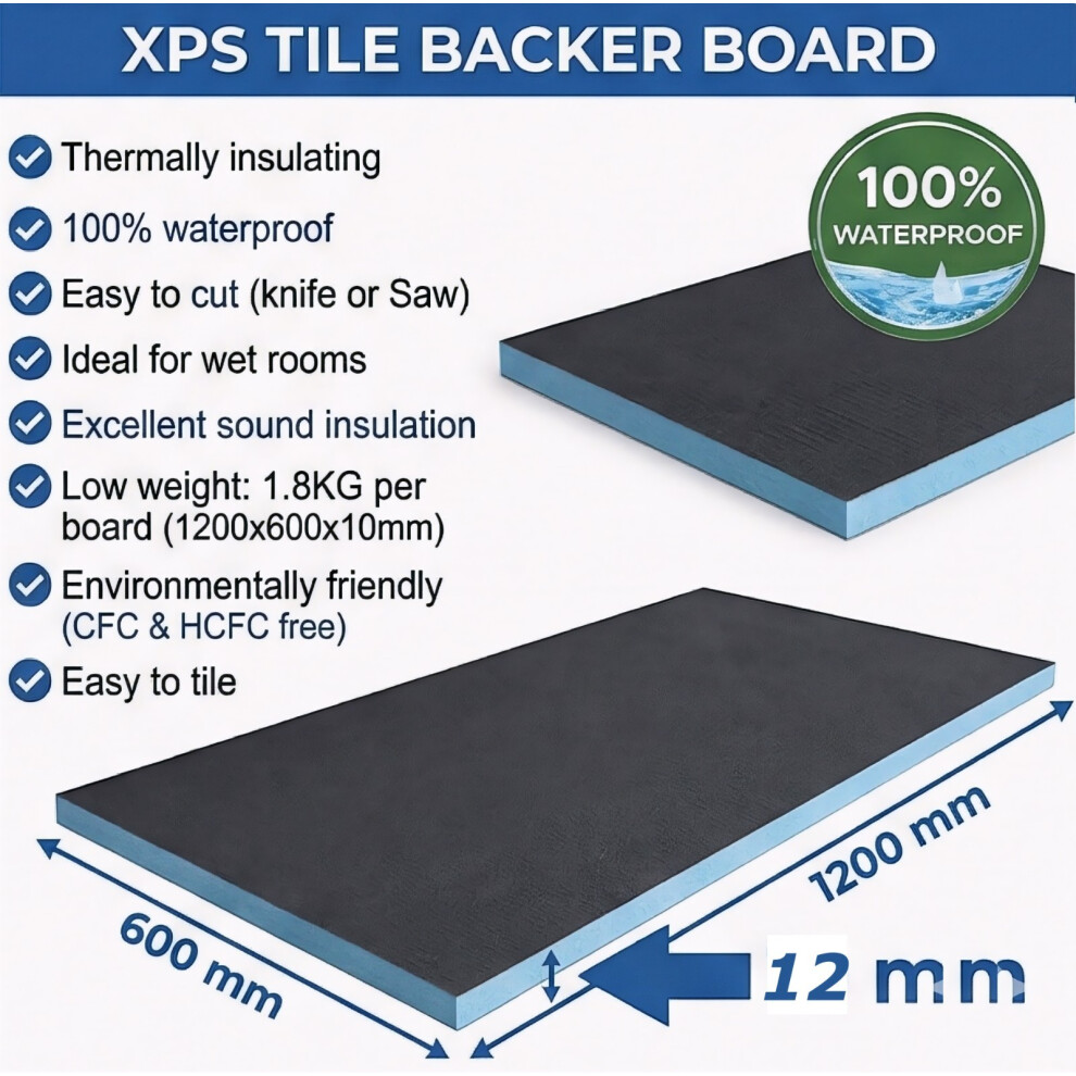 (12Mm) 5X Tile Backer Board Insulation Xps Foam Waterproof Cement Coated 1200X600mm 5063873021553