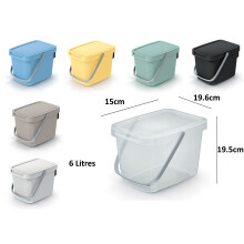 (White - black lid, 6 Litres) Sorting Box Bin Recycling Segregation Lidded Handle Wall mount 5 sizes 6 Colour