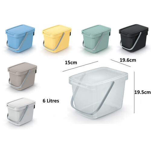 Prosperplast (White - black lid, 6 Litres) Sorting Box Bin Recycling Segregation Lidded Handle Wall mount 5 sizes 6 Colour