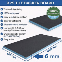 (6mm) 10x XPS Tile Backer Board 6mm 10 12 20 Waterproof Wetroom Insulation 1200x600mm