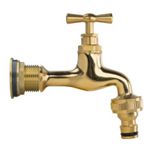 (Polished bib tap) Rainwater Tank Natural Wood Effect Barrel Container Bib Tap Connection Kit