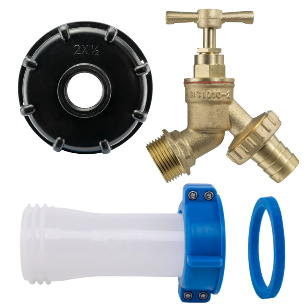 (Extender + 1/2" Brass Bib + Barb) Ibc S60x6 Extender Tap Kit Water Tank Outlet Spout Storage Container Accessories 5063873011202