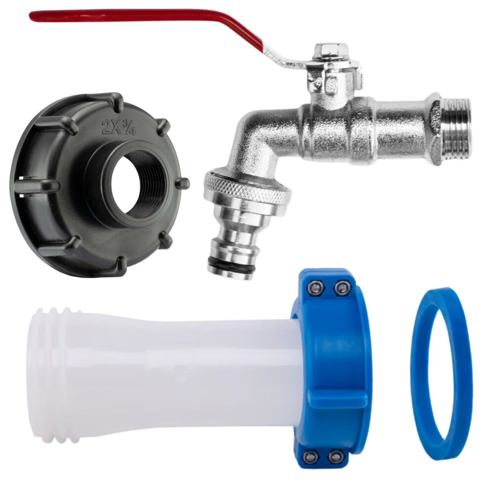 (Extender + 3/4" Lever Tap + Quick) Ibc S60x6 Extender Tap Kit Water Tank Outlet Spout Storage Container Accessories 5063873011219