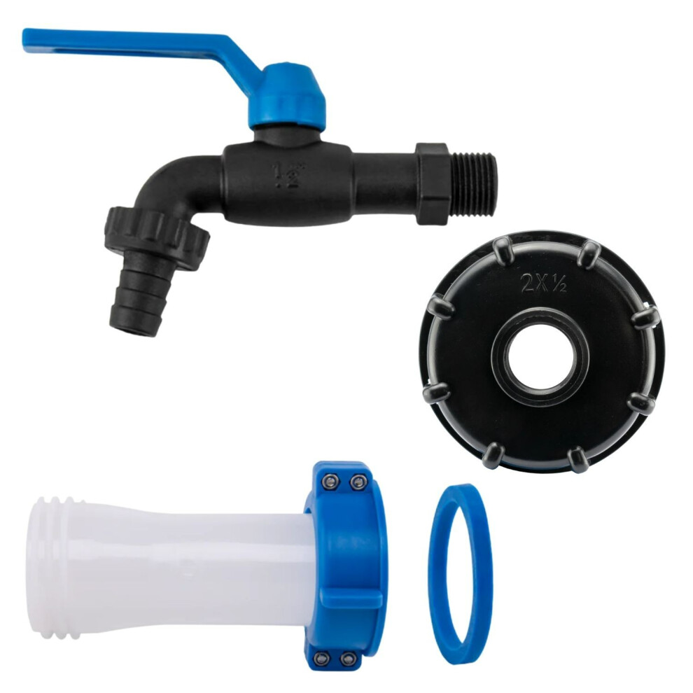 (Extender + 1/2" Black Tap + Barb) Ibc S60x6 Extender Tap Kit Water Tank Outlet Spout Storage Container Accessories 5063873011226