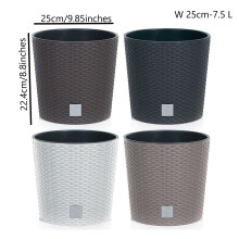 (Brown, 25cm - 7.5 Litres) Round Planter Plant Flower Pot Outdoor Garden Weatherproof with Insert Rattan