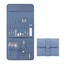 (Blue) Ear Pick Manicure Tools Daily Hand Scissores Nail Clippers Set Travel Pu Leather Fingernail Suit
