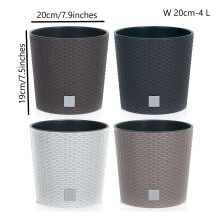 (Beige, 20cm - 4 Litres) Round Planter Plant Flower Pot Outdoor Garden Weatherproof with Insert Rattan