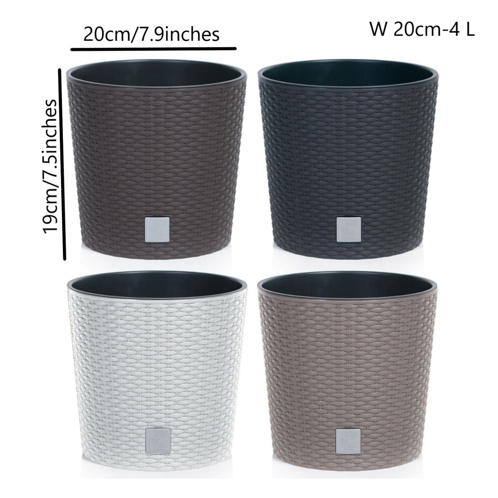 Prosperplast (, 20Cm - 4 Litres) Round Planter Plant Flower Pot Outdoor Garden Weatherproof With Insert Rattan Beige